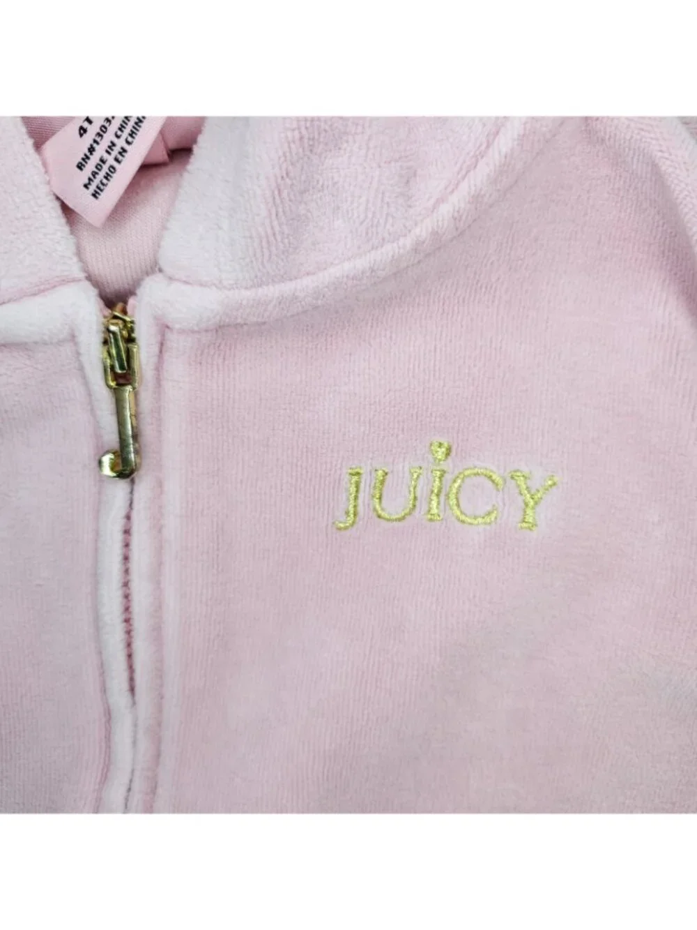 Juicy Couture Hoodie Sweatshirt Girls 4T Pink Velour Track Jacket Full Zip-up